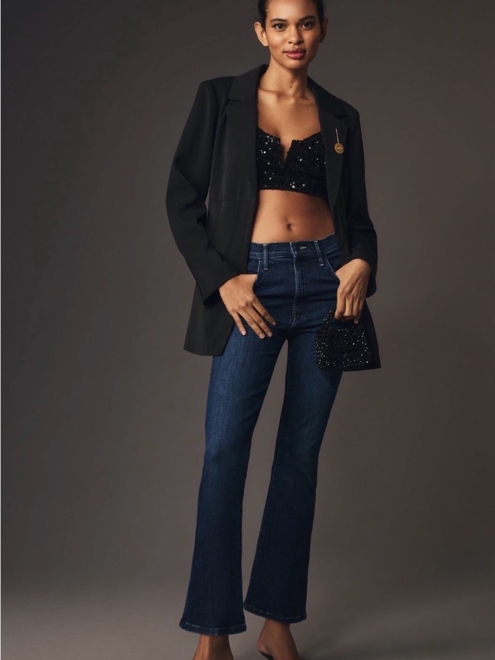 MOTHER Dark Blue High-Rise Ankle Flare Jeans